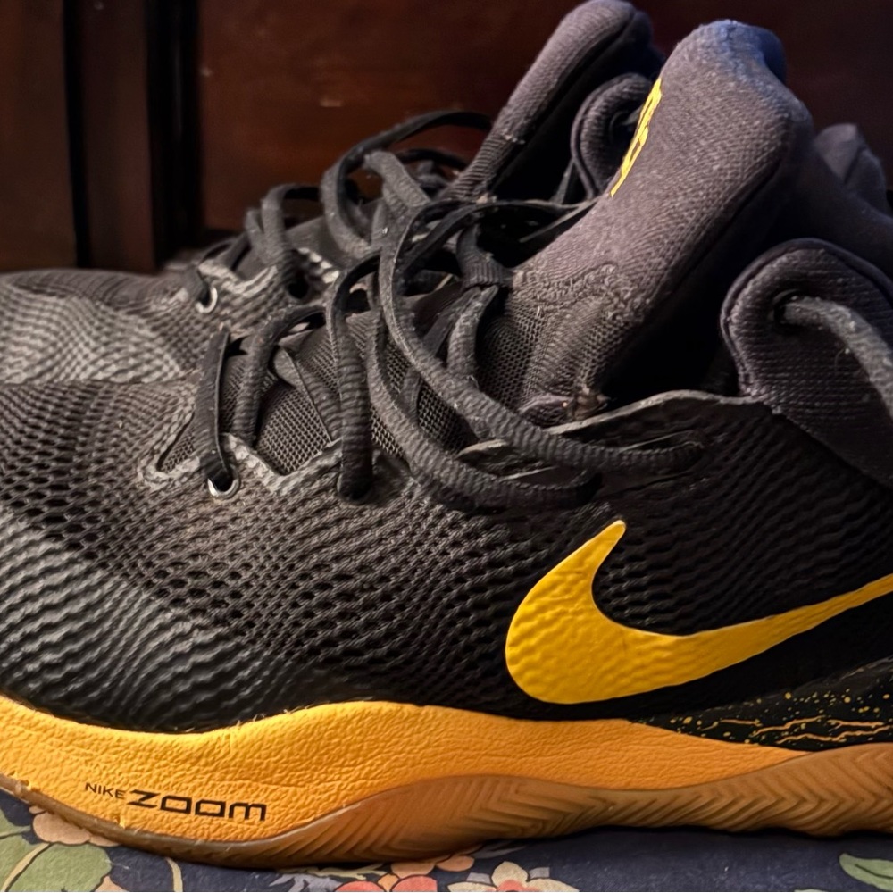Black and Yellow Athletic Shoes with Mesh Design